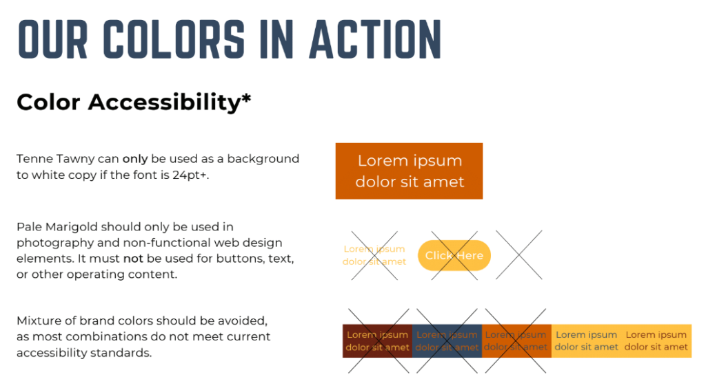 example of non-accessible color combinations for websites