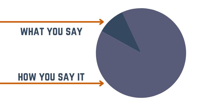 a pie chart showing the importance of what you say vs how you say it.